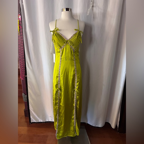 Betsey Johnson Lime Green Slip Dress with Lace Trim size XS - Picture 4 of 10